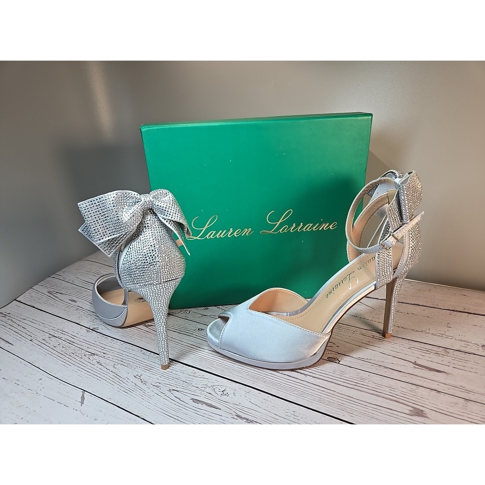 Lauren Lorraine Silver Fling Womens 10 Stilettos Cocktail Prom Dress Holiday